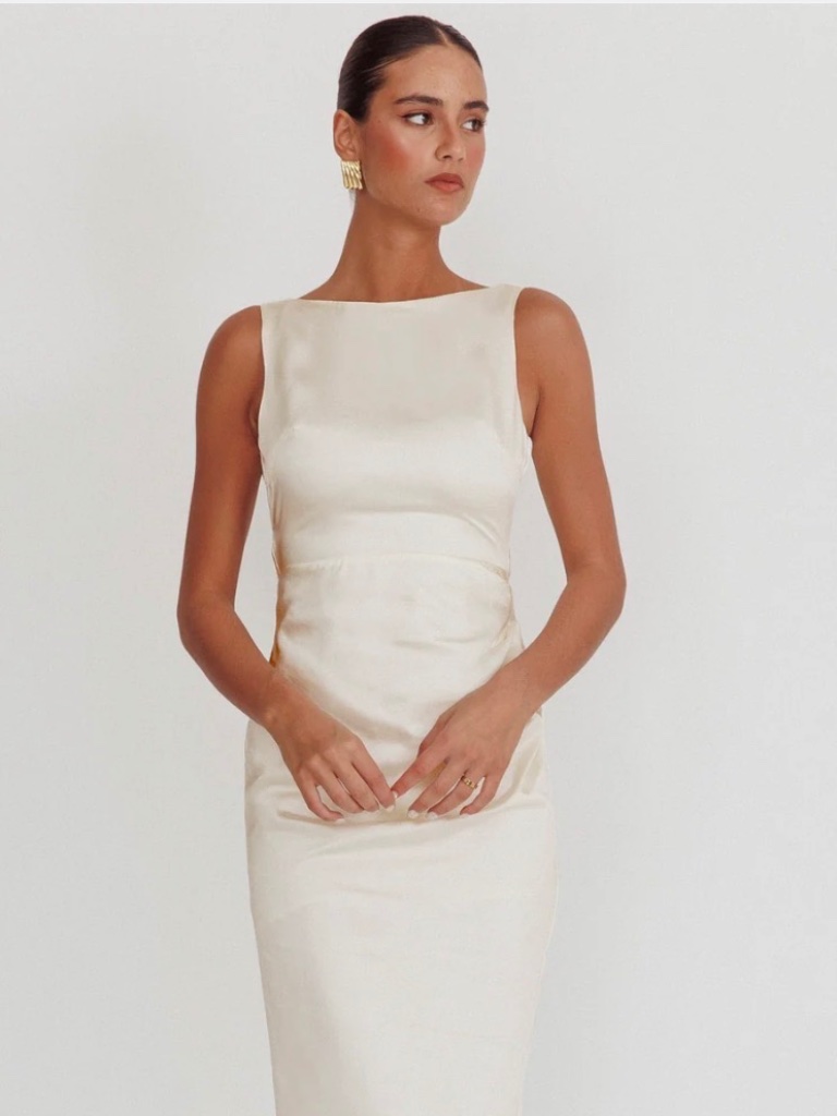Selfie Leslie Leila Ivory Satin Maxi Dress Size Xl Nwt Bridal/Event